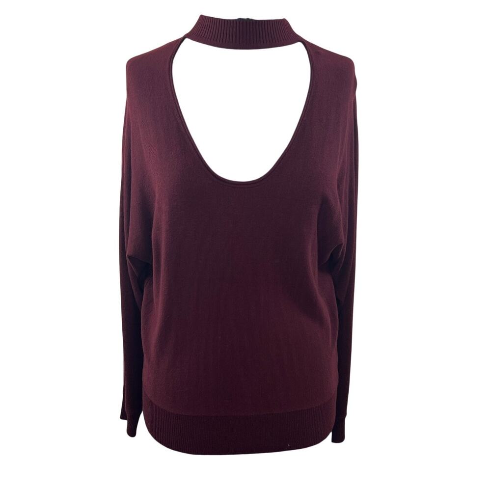 SPLENDID Red Wine Scoop Choker Neck Long Sleeve Tunic Sweater Pullover Knit S